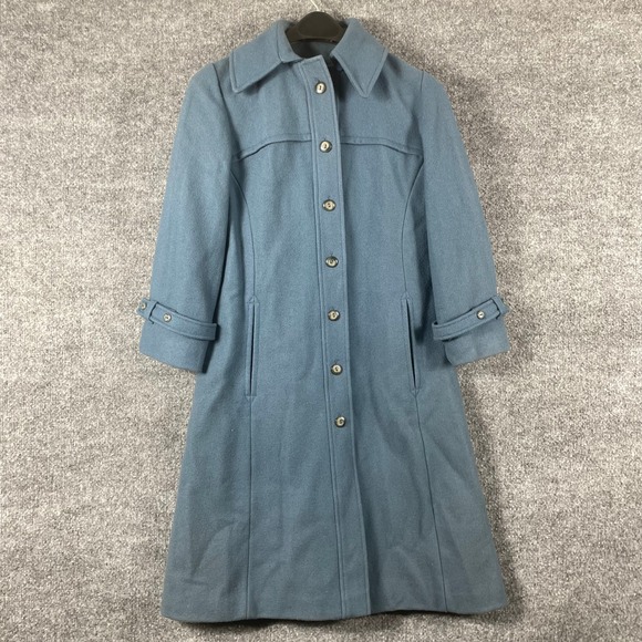 Sears JR Bazaar Jackets & Blazers - Vintage Sears JR Bazaar Coat Womens Small Blue Wool Blend Long Button Front 70s